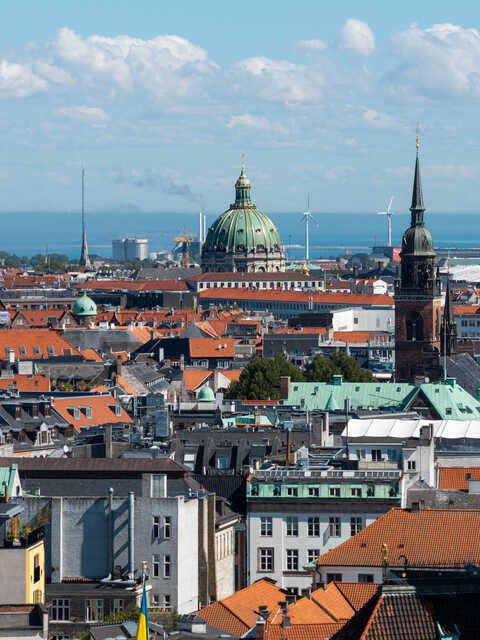 Copenhagen cityscape with historic domes and rooftops