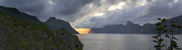 Moody Fjord Landscape (Senja) with Dramatic Cloudy Sky