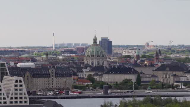 Copenhagen cityscape with The Marble Church and Amalienborg Palace