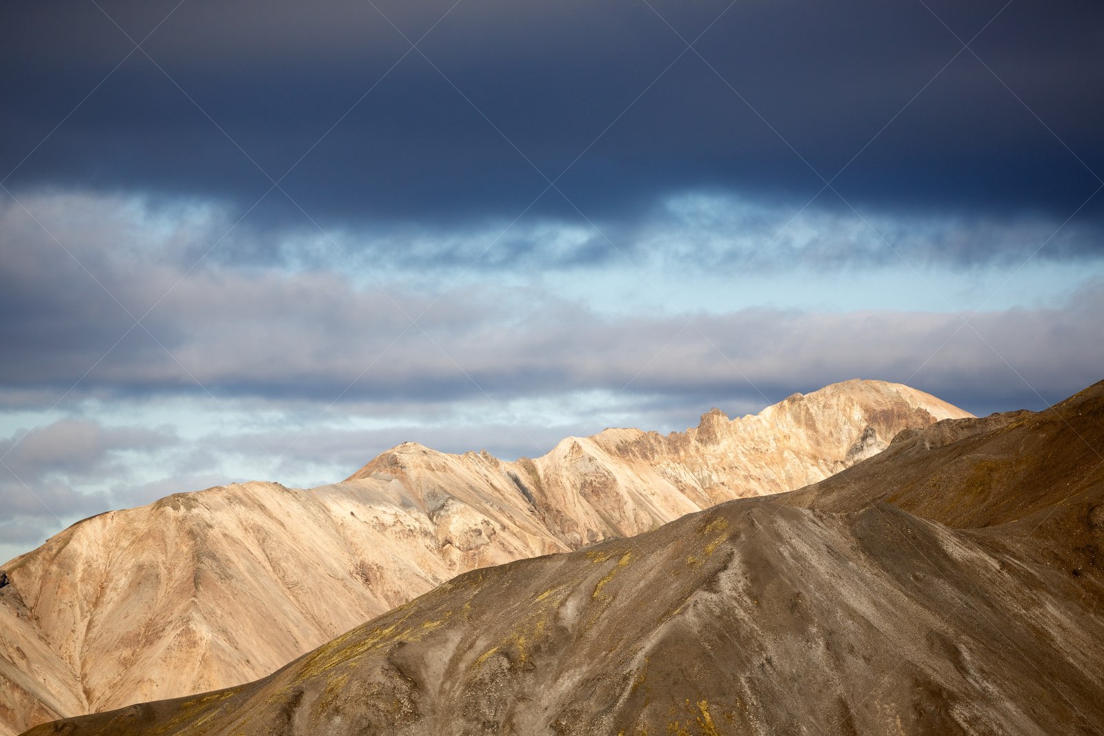 Sunlit Landmannalaugar Mountains in Iceland