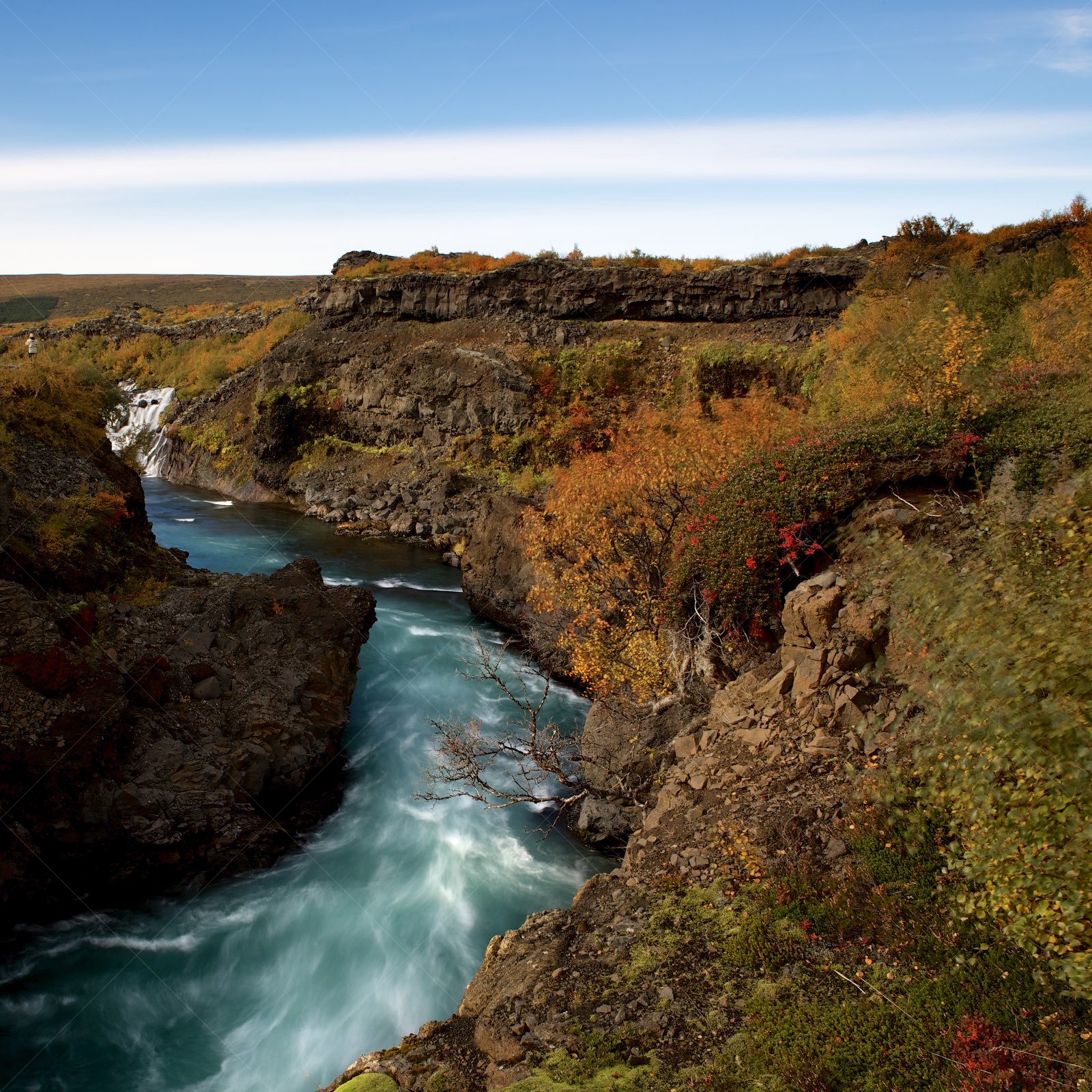 Hraunfossar in Borgarbyggð Iceland in Autumn