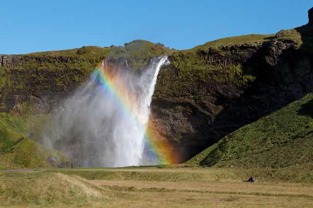 Seljalandsfoss Waterfall with Rainbow in Iceland