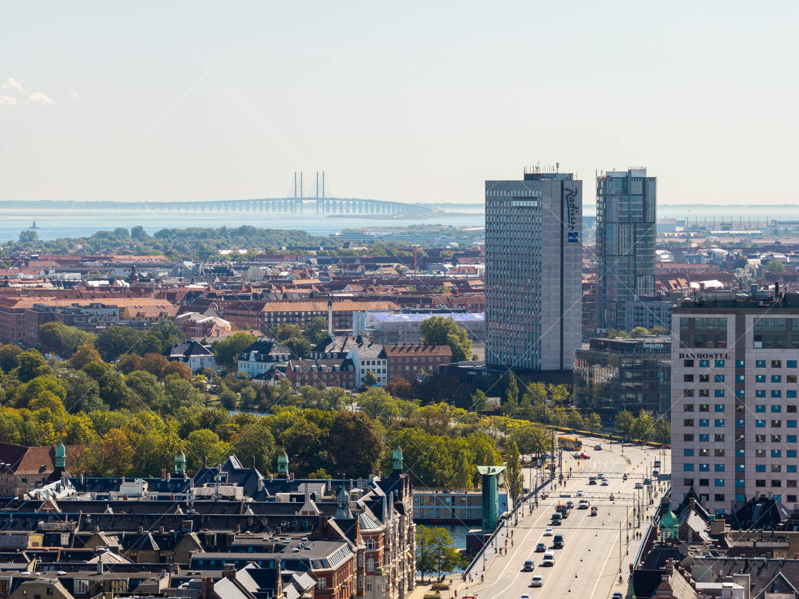 Cityscape of Copenhagen with Øresund Bridge in the Background