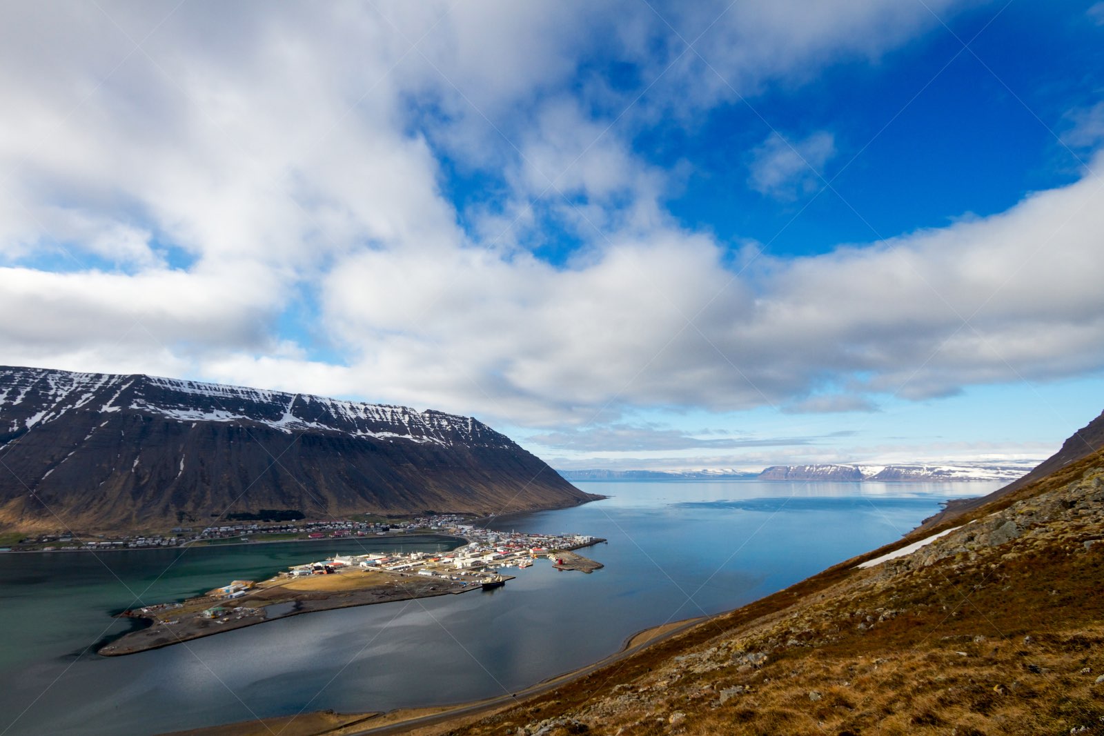 High View of Ísafjörður Town and Fjord in Iceland