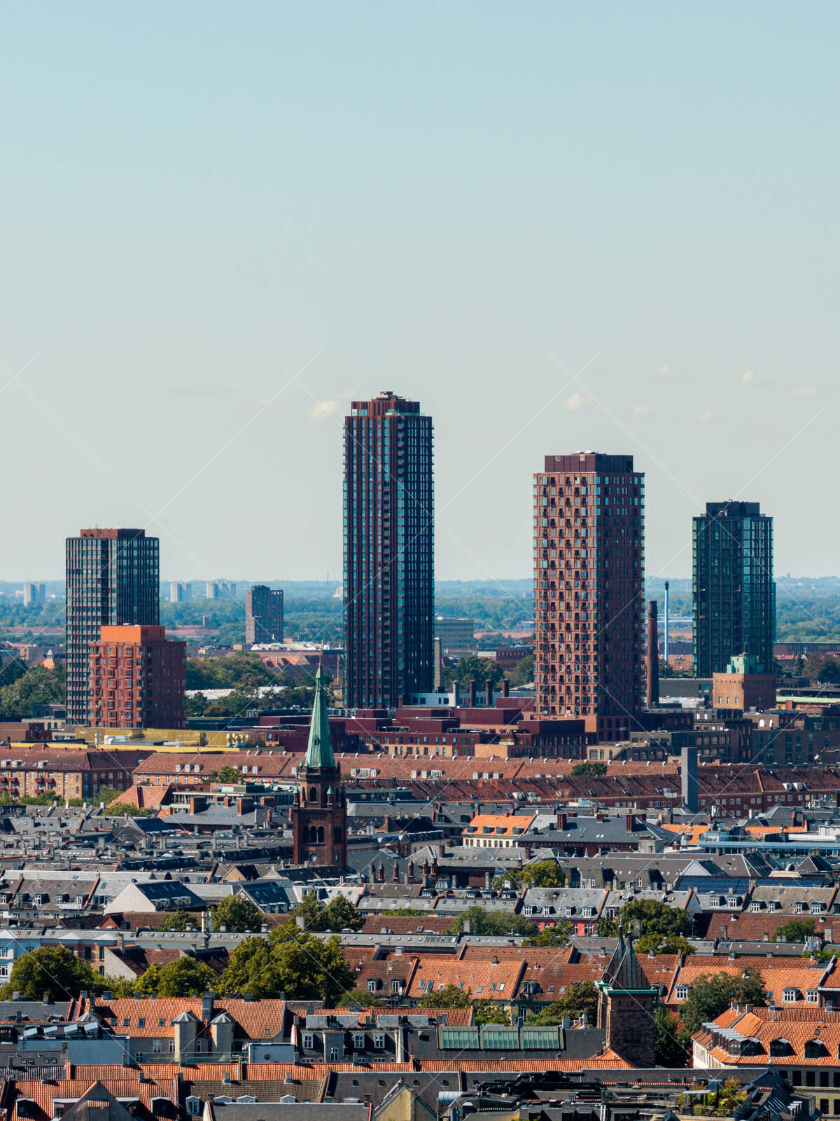 Modern high-rise buildings in Copenhagen cityscape