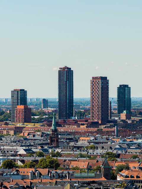 Modern high-rise buildings in Copenhagen cityscape