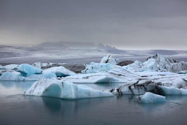 Icebergs floating in Jökulsárlón glacier lagoon Iceland